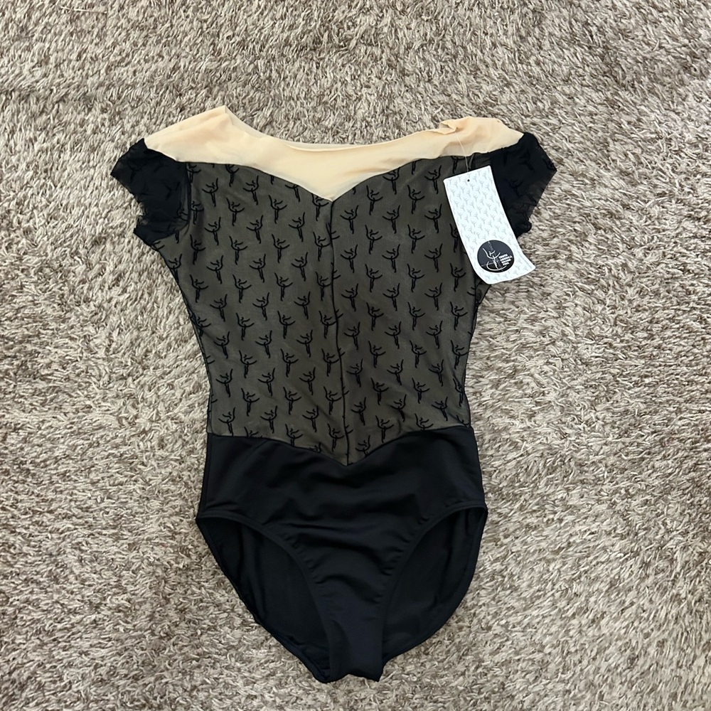 Black and Cream Bodysuit with Off-the-Shoulder Design